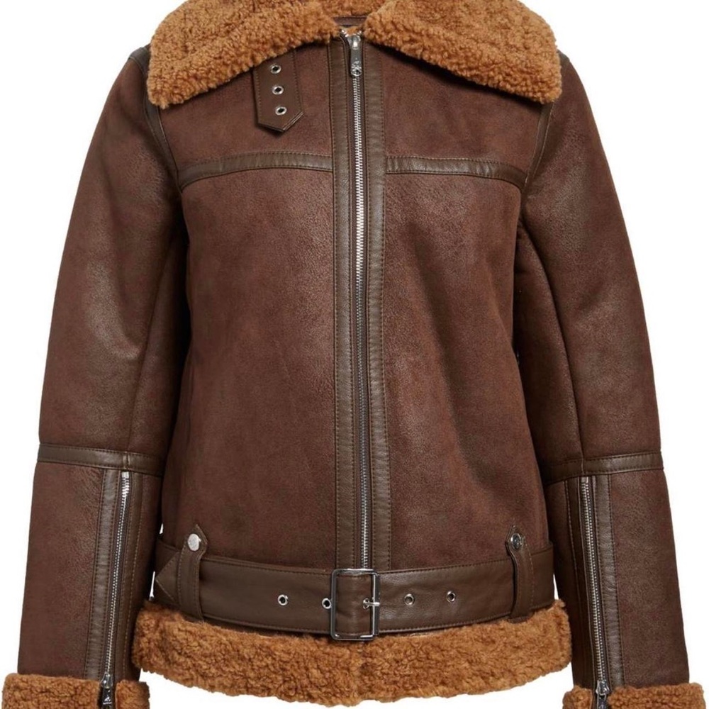 Sam Edelman Brown and Tan Faux Moto Jacket Sam Edelman